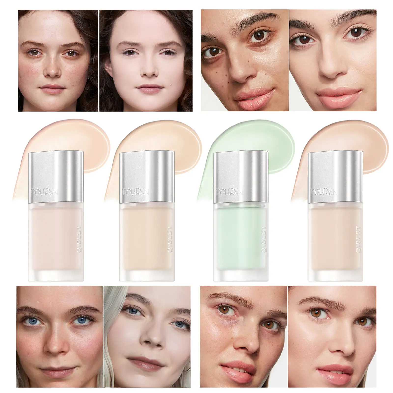 High Coverage Concealer Silicone Brush Head Liquid Foundation Beige Green Base Cream Moisturizing Oil Control NonSmudging Makeup