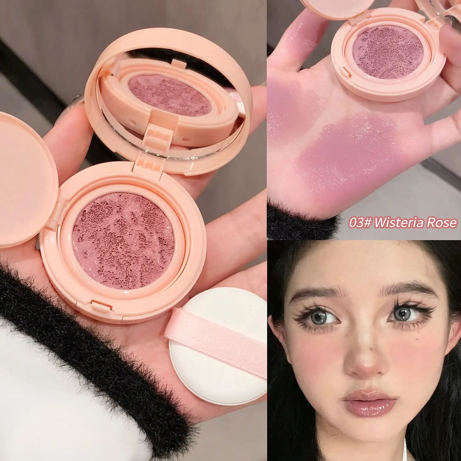Creamy Air Cushion Blush Hydrating Matte Pink Natural Cheek Tint Brighten Face Waterproof Silky Liquid Blusher Cream With Puff