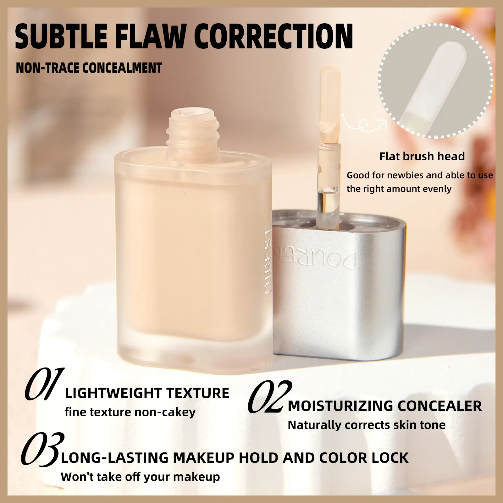 High Coverage Concealer Silicone Brush Head Liquid Foundation Beige Green Base Cream Moisturizing Oil Control NonSmudging Makeup