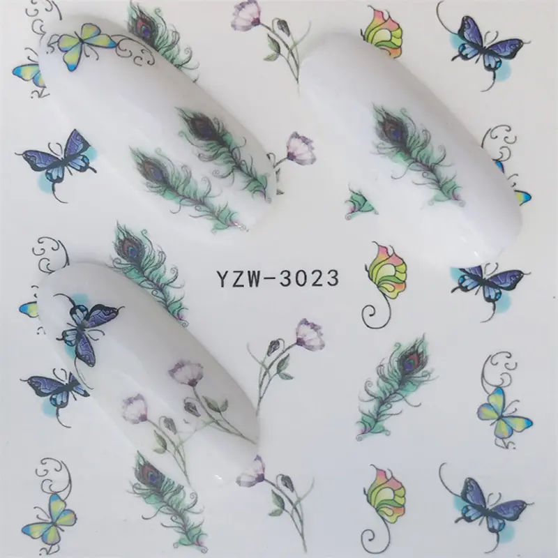 1PCS Spring Nail Water Decal Sticker Butterfly Floral Rose Leaf Transfer Slider Foil Flower Series Nail Sticker Art Decoration