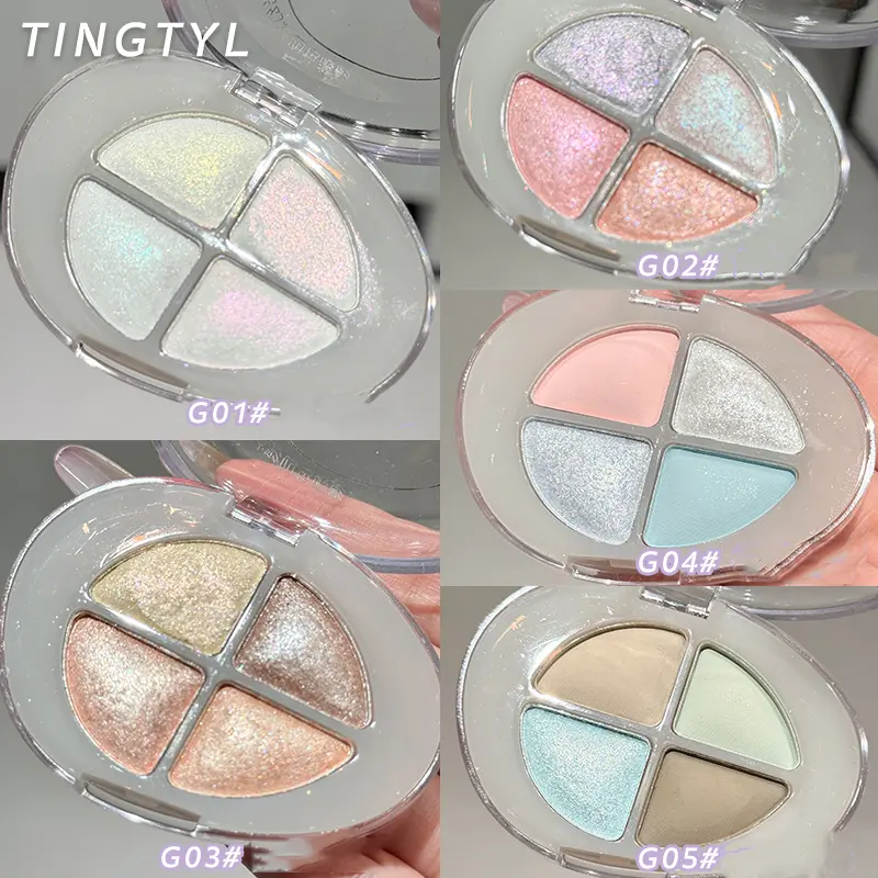 Pearlescent Flash Highlighters Chameleon Polarized Clear Diamond Eye Brightening 4-Color Full Shimmer Highlight Palette