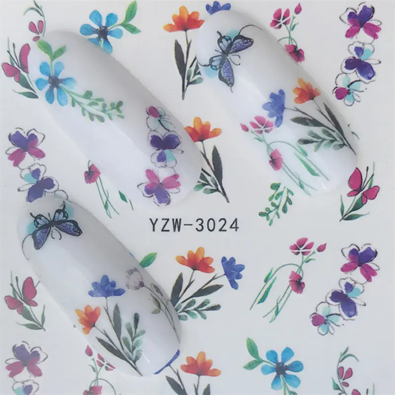 1PCS Spring Nail Water Decal Sticker Butterfly Floral Rose Leaf Transfer Slider Foil Flower Series Nail Sticker Art Decoration