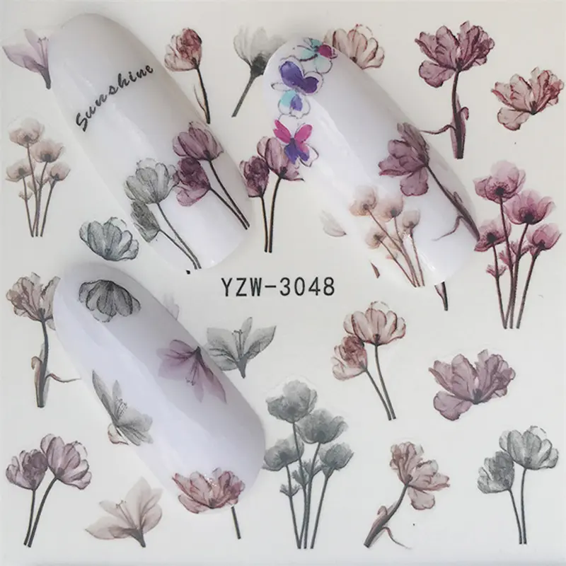 1PCS Spring Nail Water Decal Sticker Butterfly Floral Rose Leaf Transfer Slider Foil Flower Series Nail Sticker Art Decoration