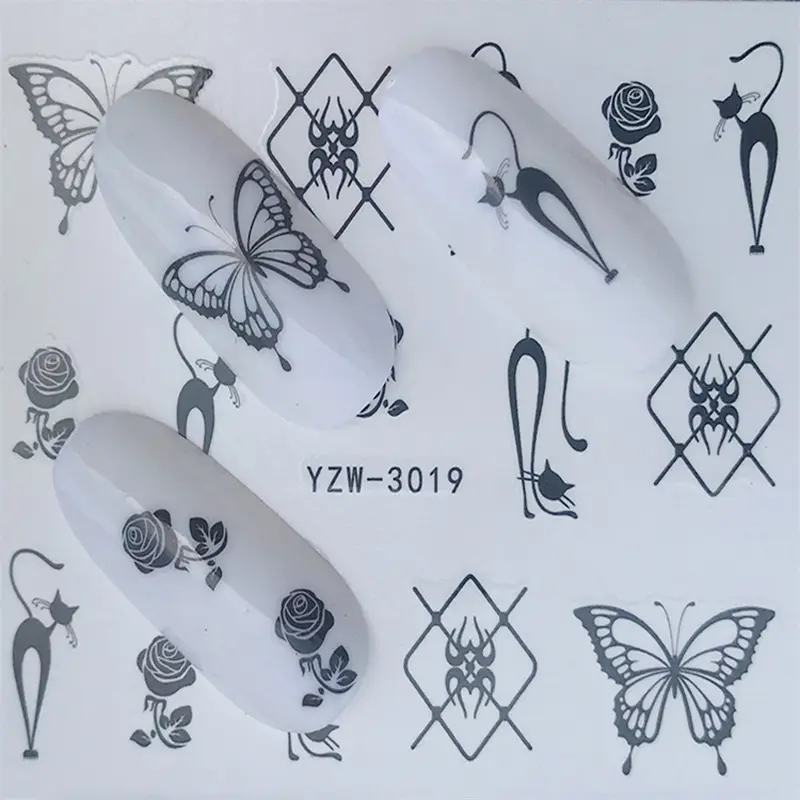 1PCS Spring Nail Water Decal Sticker Butterfly Floral Rose Leaf Transfer Slider Foil Flower Series Nail Sticker Art Decoration