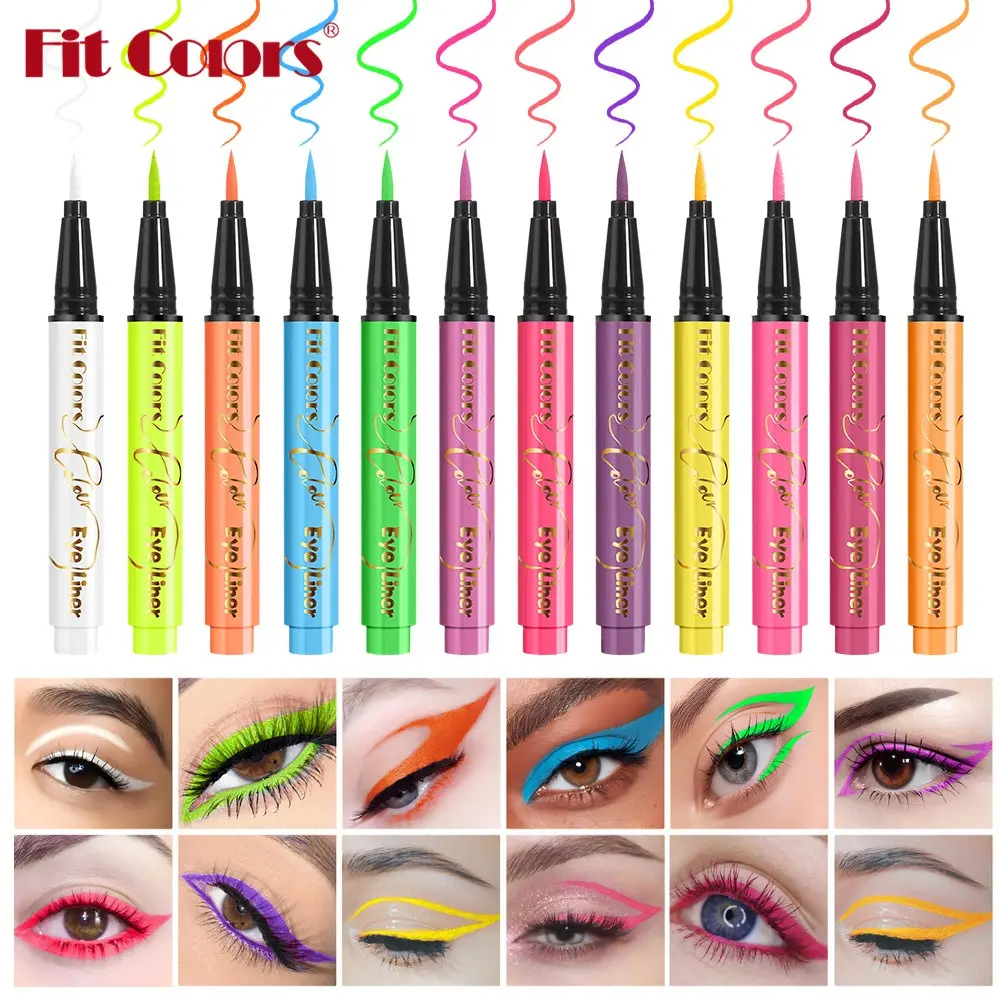 UV Fluorescent Eyeliner Pen Liquid Green Yellow Pink Orange Colorful UV Light Neon Eye Liner Face Body Paint Pen Festival Makeup