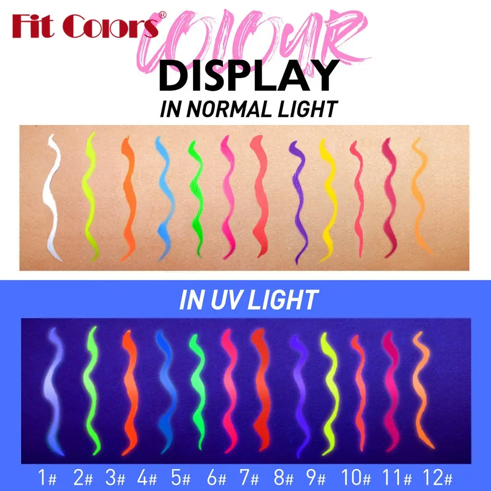 UV Fluorescent Eyeliner Pen Liquid Green Yellow Pink Orange Colorful UV Light Neon Eye Liner Face Body Paint Pen Festival Makeup