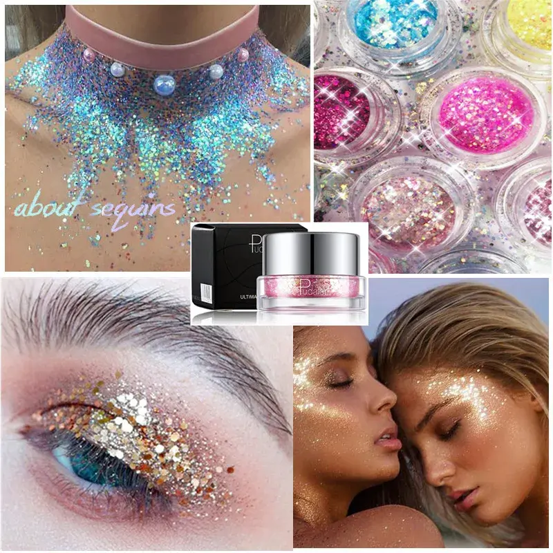 Sparkling Loose Sequins Eyes Glitter Gel Highgloss Shine Yellow Pearl Pink Eyeshadow Face Body Painting Brighten Stage Makeup