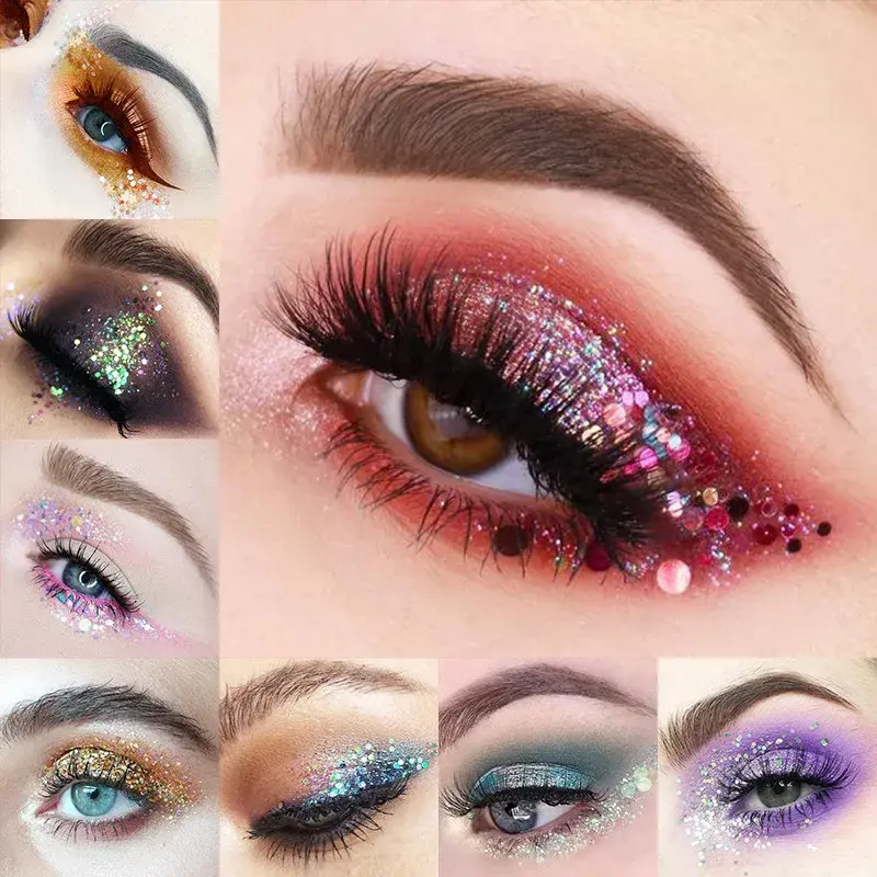 Sparkling Loose Sequins Eyes Glitter Gel Highgloss Shine Yellow Pearl Pink Eyeshadow Face Body Painting Brighten Stage Makeup