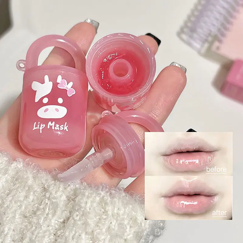 Cute Calf Lip Balm Base Hydrating Peach Jelly Lip Sleep Mask Natural Plant Anti-Cracking Colourless Lip Care Lighten Lines Gel