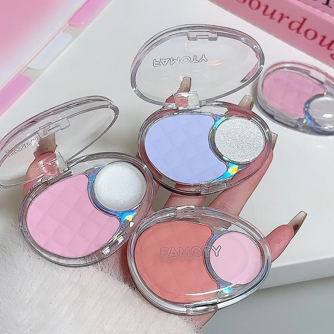 Two-Tone Light Purple Silver Eyeshadow Blusher Expansive Powder Highlighter Palette Shimmer High Gloss Brightening Cheek Rouge
