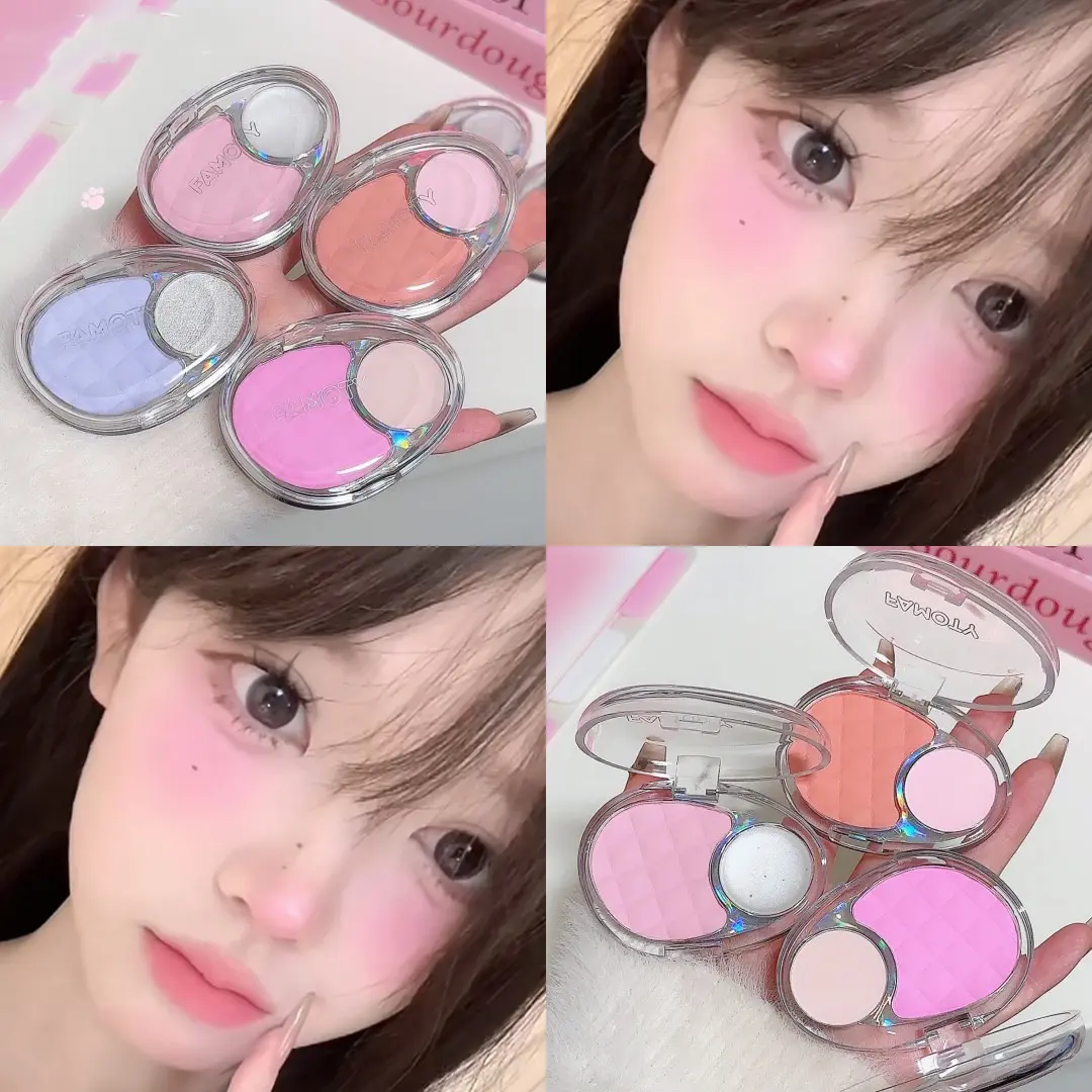 Two-Tone Light Purple Silver Eyeshadow Blusher Expansive Powder Highlighter Palette Shimmer High Gloss Brightening Cheek Rouge