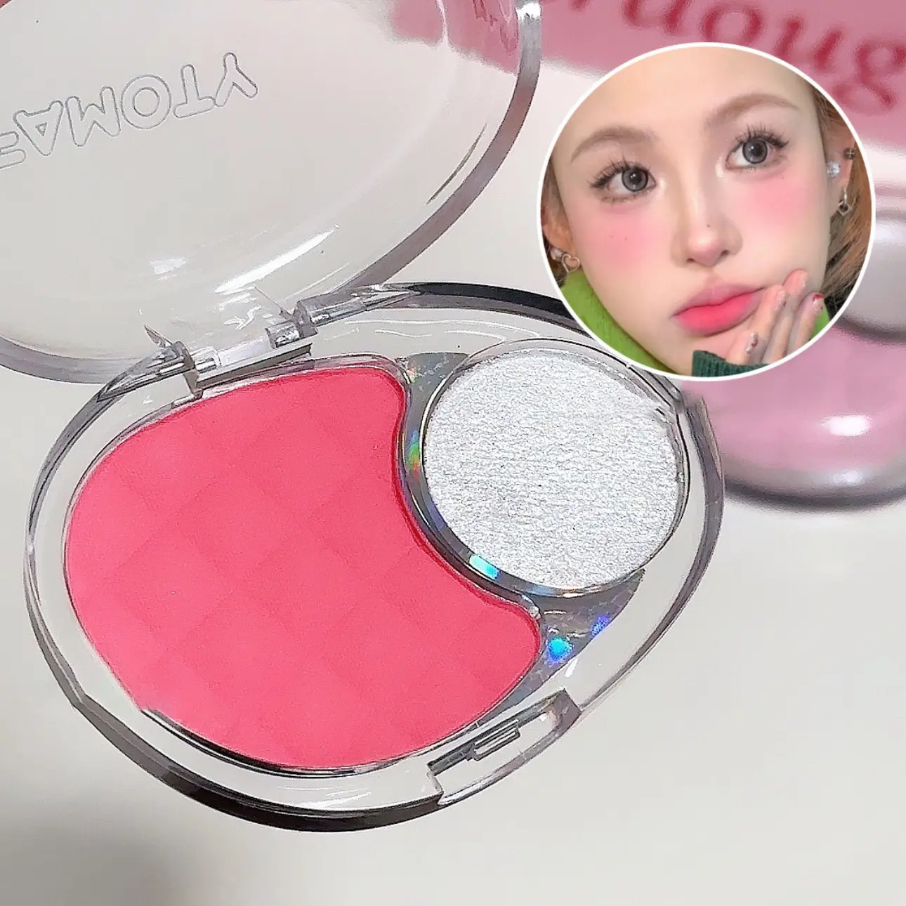Two-Tone Light Purple Silver Eyeshadow Blusher Expansive Powder Highlighter Palette Shimmer High Gloss Brightening Cheek Rouge