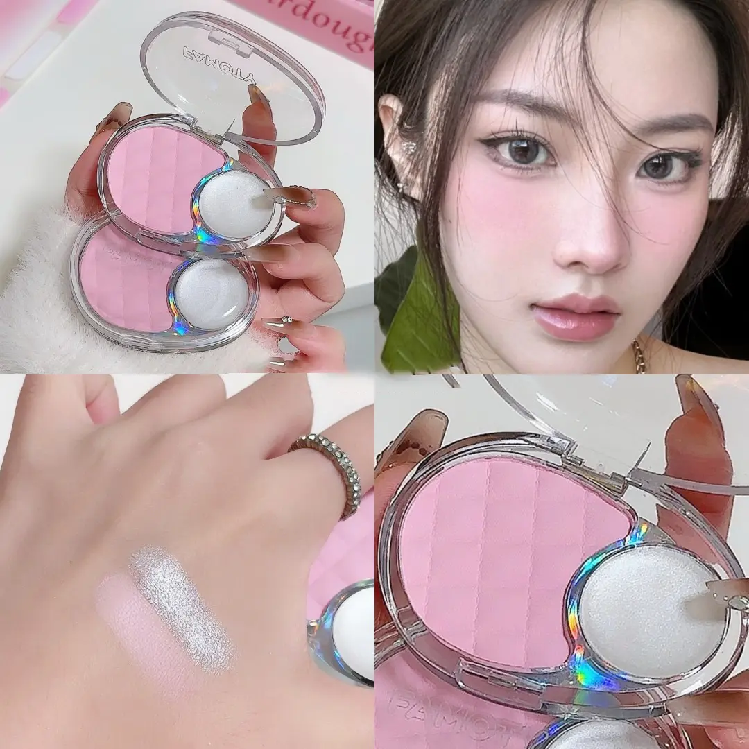 Two-Tone Light Purple Silver Eyeshadow Blusher Expansive Powder Highlighter Palette Shimmer High Gloss Brightening Cheek Rouge