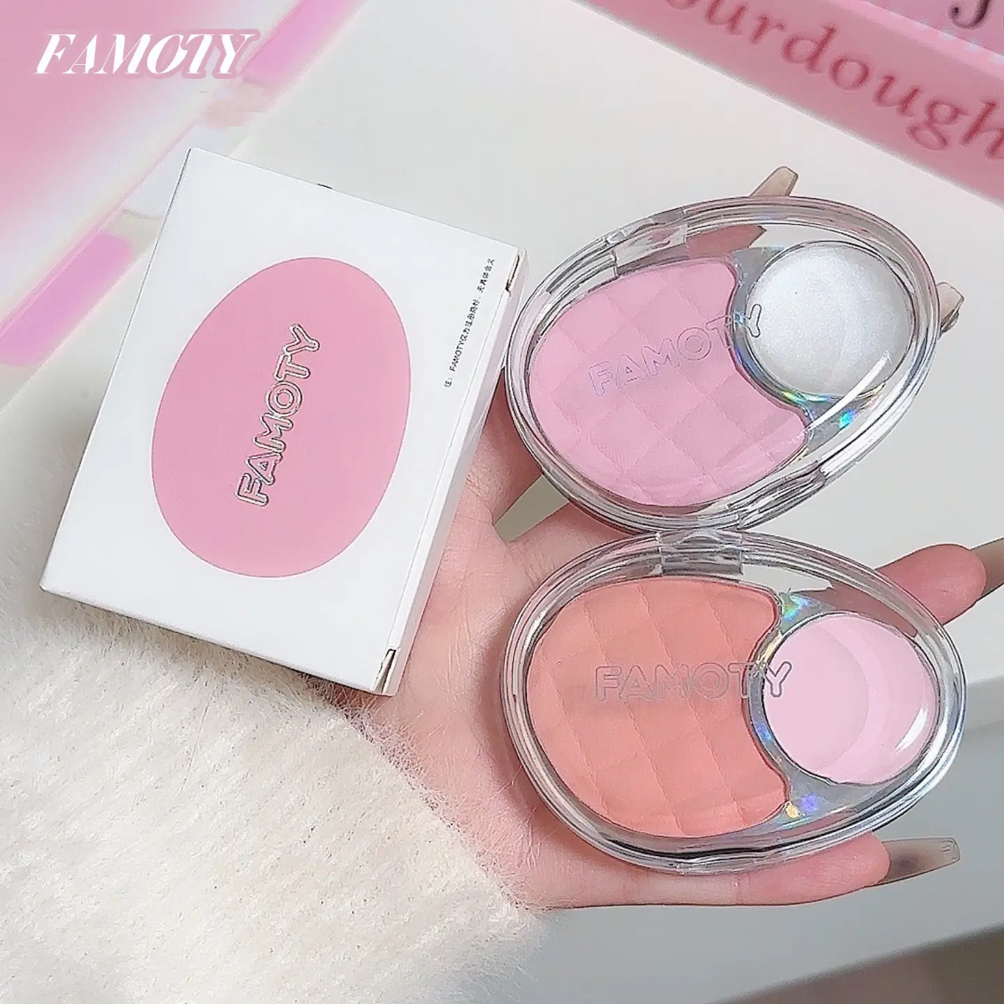 Two-Tone Light Purple Silver Eyeshadow Blusher Expansive Powder Highlighter Palette Shimmer High Gloss Brightening Cheek Rouge