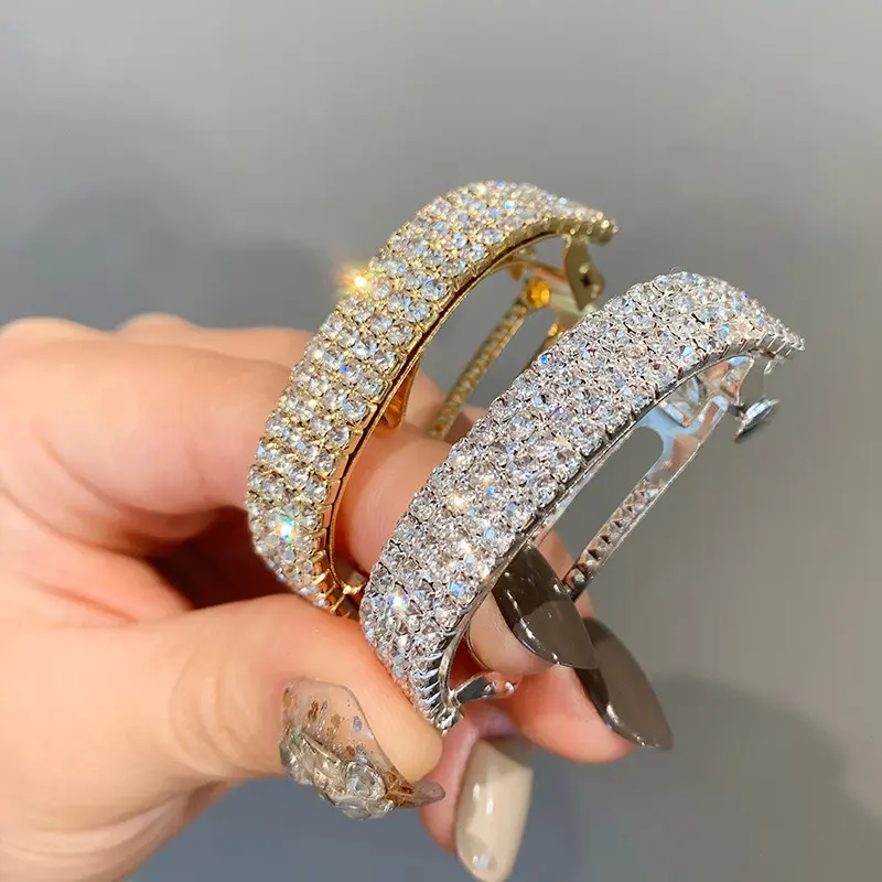 New Crystal Barrette Accessories Rhinestone Hairpin Snap Hair Clip Hair Gifts Ponytail Buckle Women Hair Accessories Hairgrip