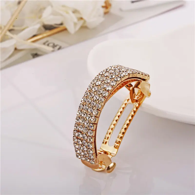 New Crystal Barrette Accessories Rhinestone Hairpin Snap Hair Clip Hair Gifts Ponytail Buckle Women Hair Accessories Hairgrip