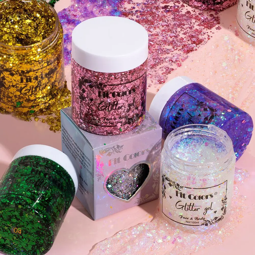 Blue Purple Eye Glitter Sequin Gel Nail Hair Body Face Stickers Gel Art Loose Sequins Cream Diamond Festival Makeup With Spoon