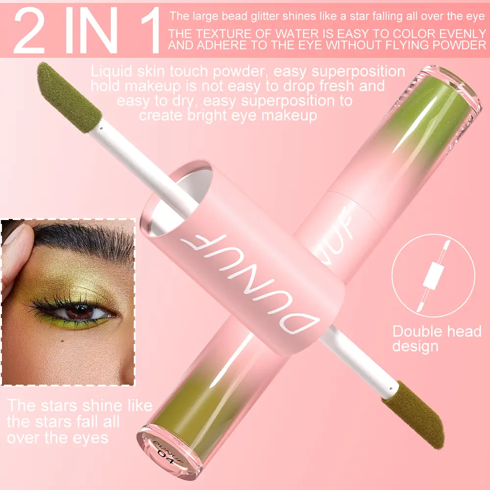 Double-head Punk Metallic Liquid Eyeshadow Stick Dark Glitter Matte Sequins Bicolor Shimmer Eyes Makeup Cream Pencil Waterproof