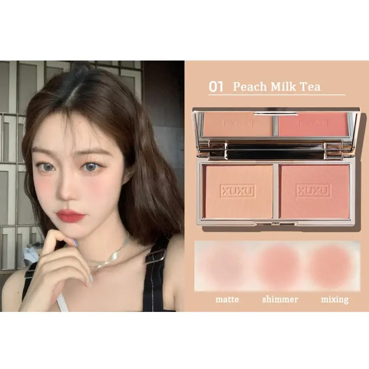 Two-tone Peach Blush Palette Natural Rose Pink Red Rouge Face Cheek Pigment Shimmer Brighten Long-lasting Nude Makeup Cosmetic