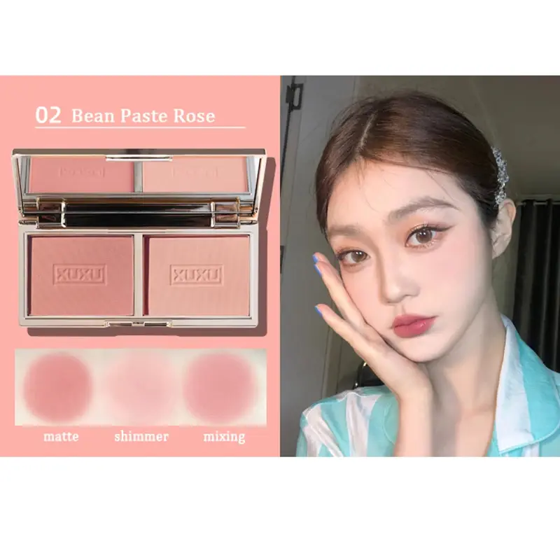 Two-tone Peach Blush Palette Natural Rose Pink Red Rouge Face Cheek Pigment Shimmer Brighten Long-lasting Nude Makeup Cosmetic