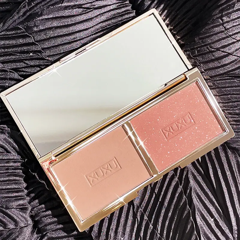 Two-tone Peach Blush Palette Natural Rose Pink Red Rouge Face Cheek Pigment Shimmer Brighten Long-lasting Nude Makeup Cosmetic
