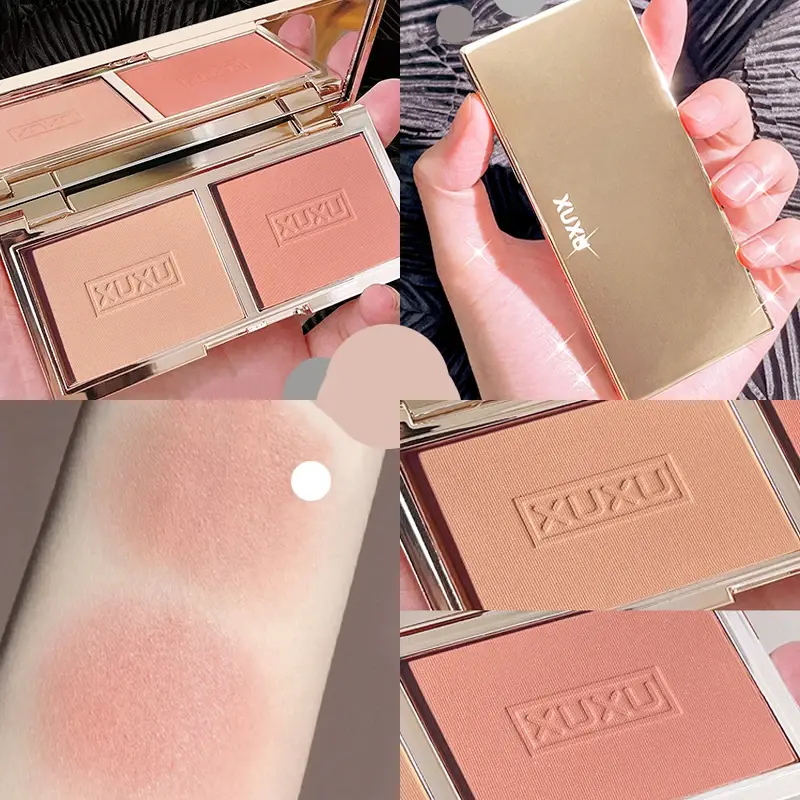 Two-tone Peach Blush Palette Natural Rose Pink Red Rouge Face Cheek Pigment Shimmer Brighten Long-lasting Nude Makeup Cosmetic