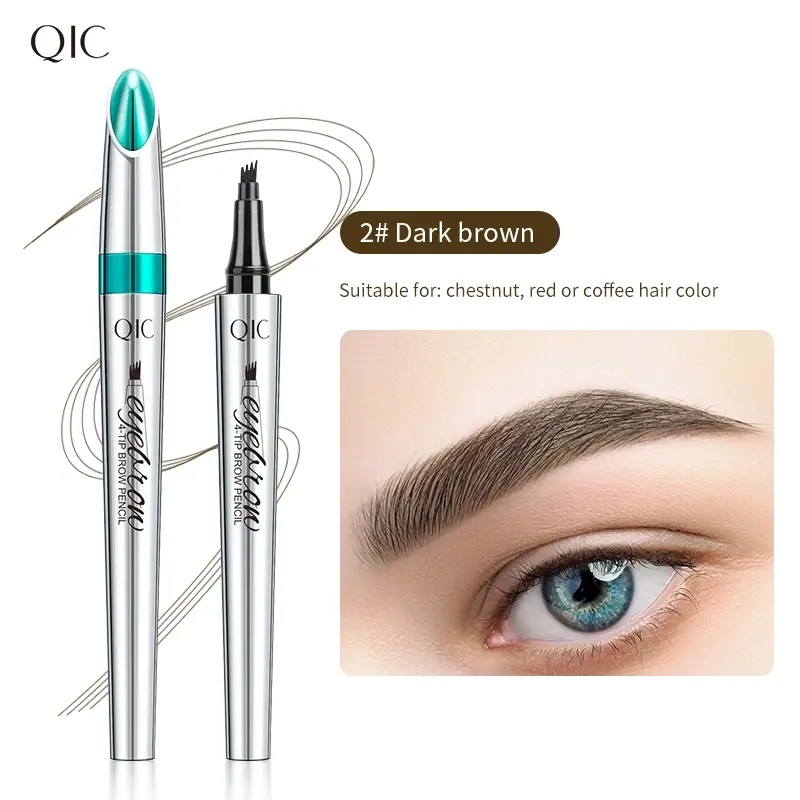 QIC Four-Jaw Ultra-Fine Liquid Eyebrow Tattoo Pencil Waterproof And Sweat-Proof Dark Brown Liquid Brow Pen Makeup Cosmetics