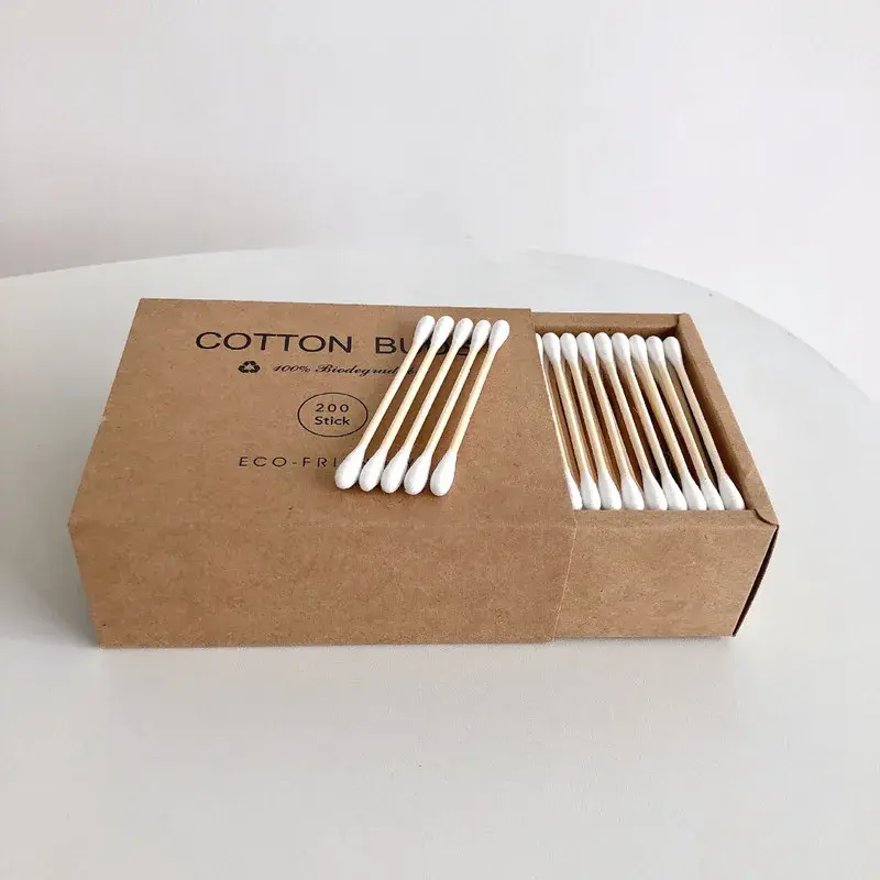 100/200pc Double Head Cotton Swab Bamboo Cotton Swab Wood Sticks Disposable Buds Cotton For Beauty Makeup Nose Ears Cleaning