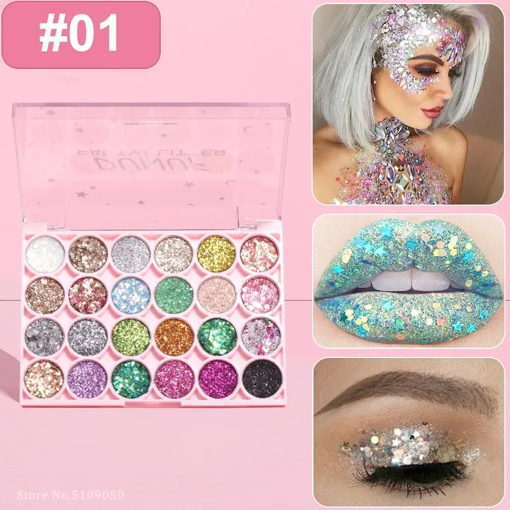 24Colors Body Face Glitter Gel Palette Waterproof Eye Hair Loose Sequins Eyeshadow Multifunctional Party Deco Makeup Cosmetics
