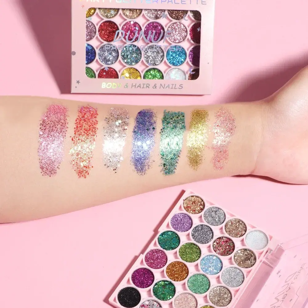 24Colors Body Face Glitter Gel Palette Waterproof Eye Hair Loose Sequins Eyeshadow Multifunctional Party Deco Makeup Cosmetics