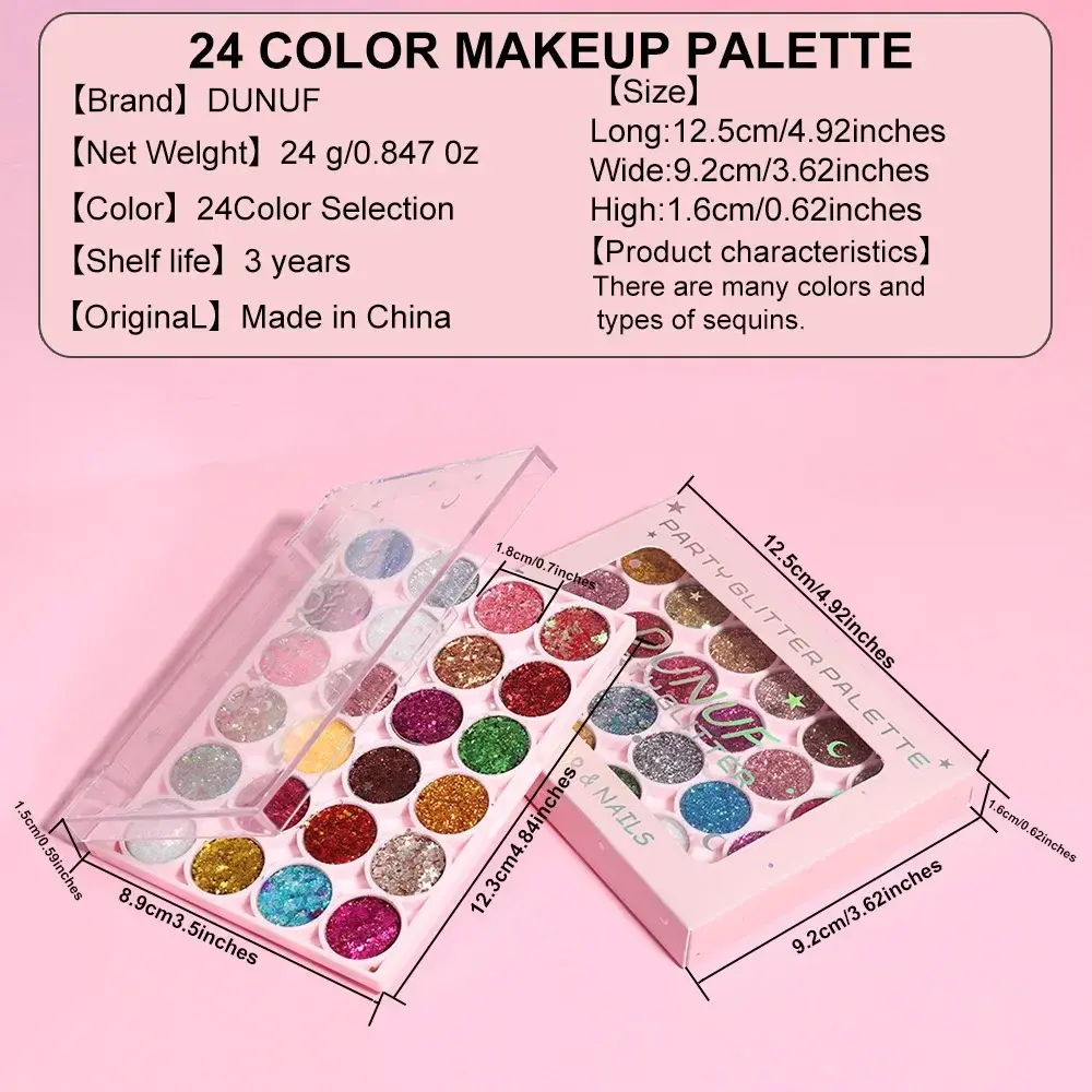 24Colors Body Face Glitter Gel Palette Waterproof Eye Hair Loose Sequins Eyeshadow Multifunctional Party Deco Makeup Cosmetics