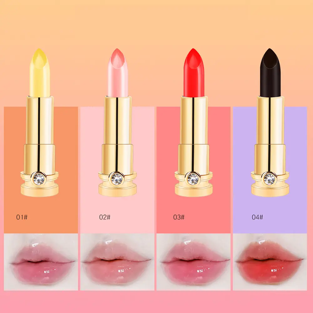 Diamond Crystal Jelly Lipstick Temperature Color Change Lipstick Waterproof Cosmetic Moisturizing Makeup Transparent Lip Blam