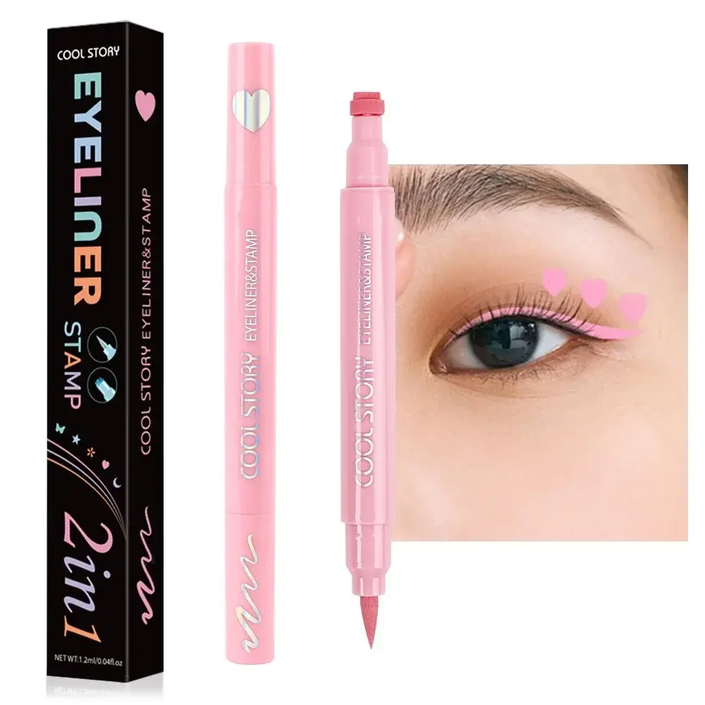 5Pc/Set Love Flowers Eyeliner Stamp Pen Colorful Pink Blue Liquid Eyeliner Double-ended Seal Eye Liner Pencil Fast Drying Makeup