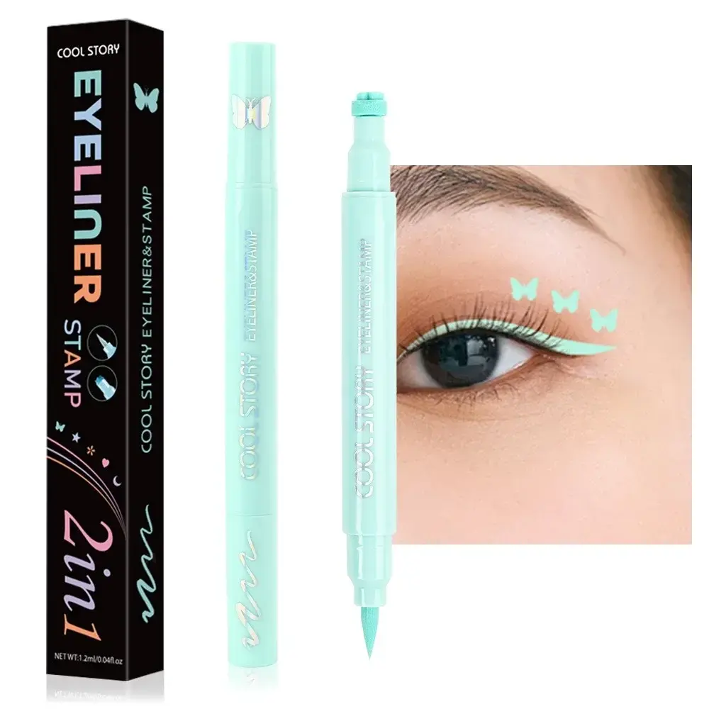 5Pc/Set Love Flowers Eyeliner Stamp Pen Colorful Pink Blue Liquid Eyeliner Double-ended Seal Eye Liner Pencil Fast Drying Makeup