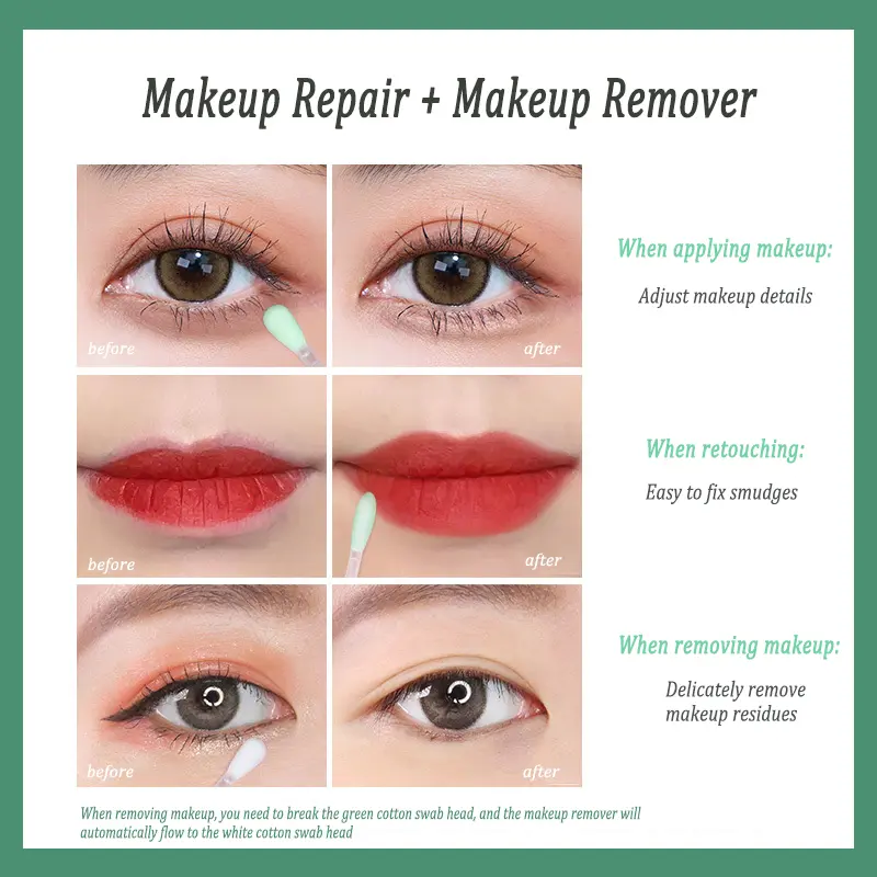 25pcs/Box Cotton Swabs Makeup Remover Stick Face Eye Lip Make Up Details Cleansing Liquid Water Portable Travel Skin Care