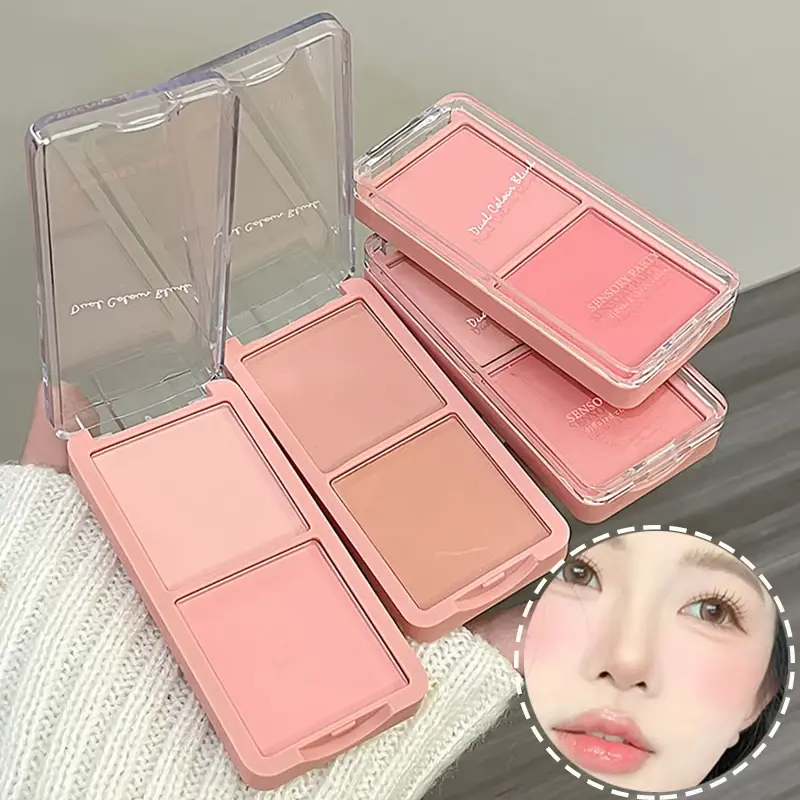 Nude Peach Blush Palette Face Makeup Two-color Natural Cheek Brighten Color Rendering Delicate Non-flying Powder Matte Rouge