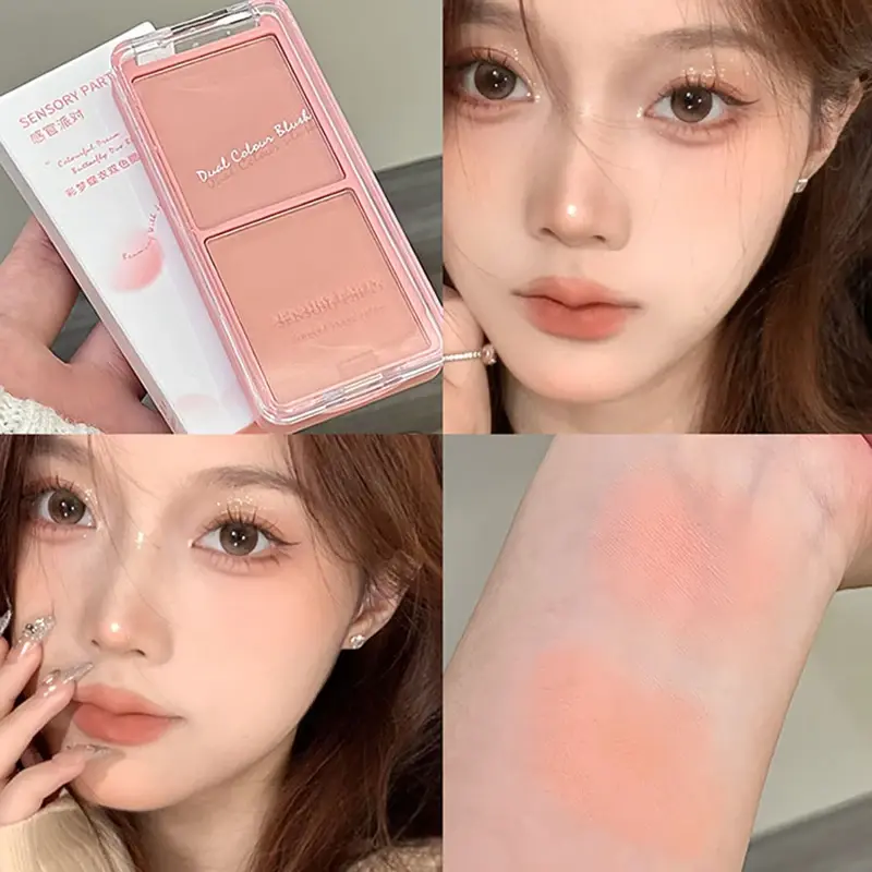 Nude Peach Blush Palette Face Makeup Two-color Natural Cheek Brighten Color Rendering Delicate Non-flying Powder Matte Rouge