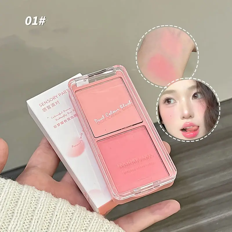 Nude Peach Blush Palette Face Makeup Two-color Natural Cheek Brighten Color Rendering Delicate Non-flying Powder Matte Rouge
