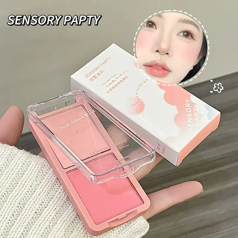 Nude Peach Blush Palette Face Makeup Two-color Natural Cheek Brighten Color Rendering Delicate Non-flying Powder Matte Rouge