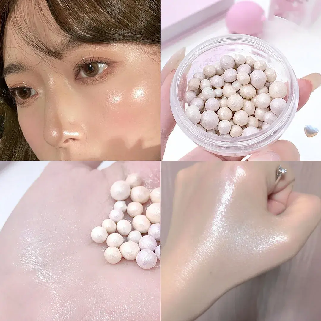 High Gloss Pearl Beans Highlighter Brightening Powder Rouge Blusher Pink Clear Shimmering Cheek Contouring 3D Makeup Cosmetics