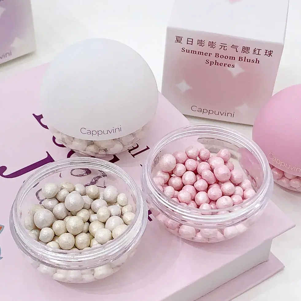 High Gloss Pearl Beans Highlighter Brightening Powder Rouge Blusher Pink Clear Shimmering Cheek Contouring 3D Makeup Cosmetics