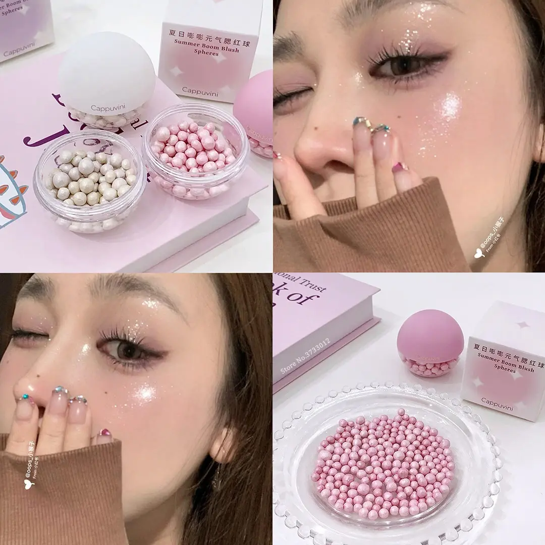 High Gloss Pearl Beans Highlighter Brightening Powder Rouge Blusher Pink Clear Shimmering Cheek Contouring 3D Makeup Cosmetics