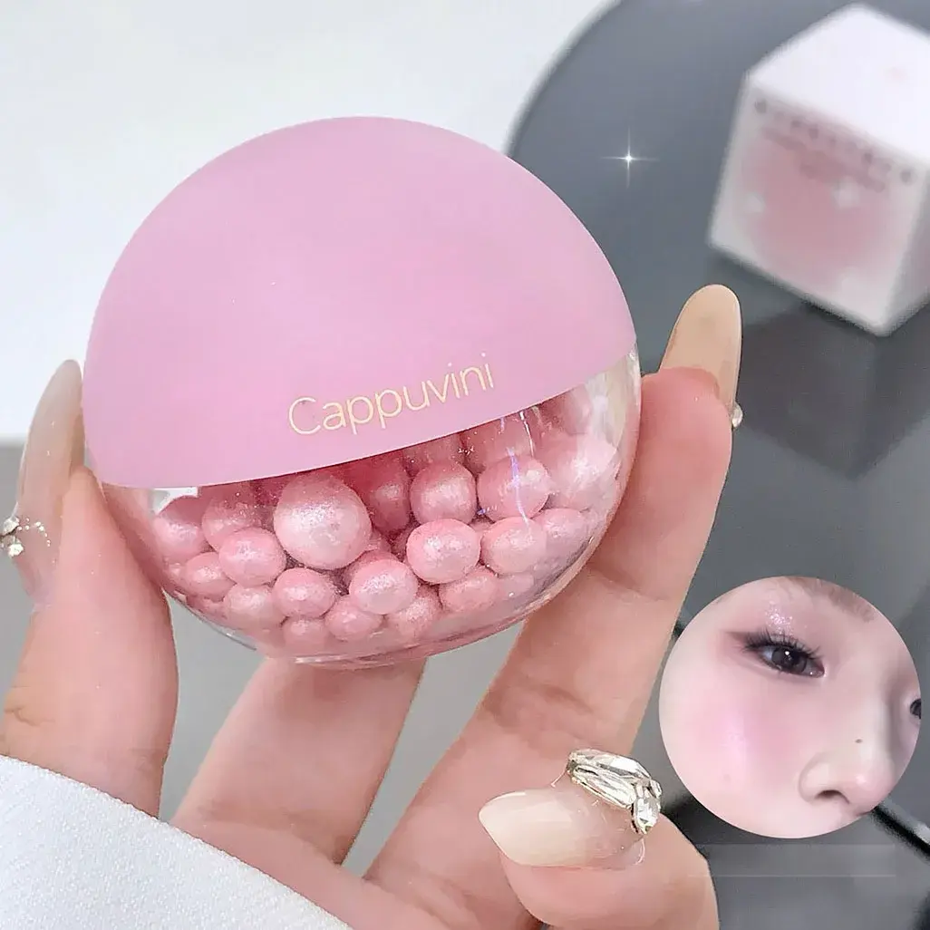 High Gloss Pearl Beans Highlighter Brightening Powder Rouge Blusher Pink Clear Shimmering Cheek Contouring 3D Makeup Cosmetics