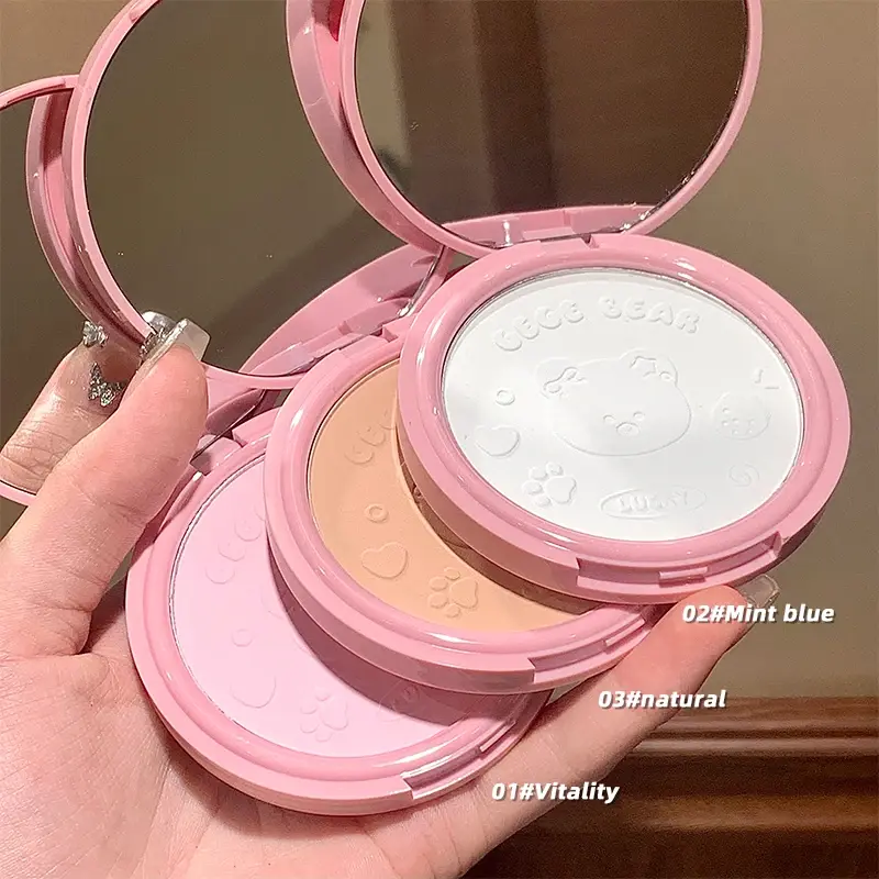 Cute Leather Concealer Powder Smooth Lasting Oil Control Matte Makeup Setting Powder Waterproof Brightening Face Pressed Powder