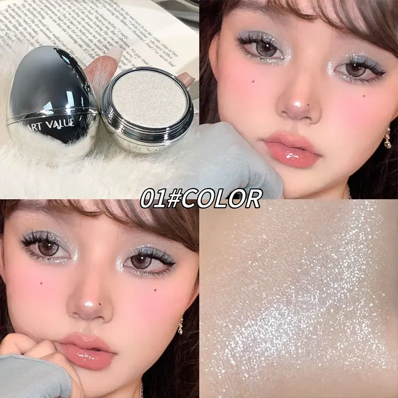 Moonlight White Glitter Highlighter Contour Palette Cute Egg Shaped High Gloss Champagne Shimmer Makeup Brightening Highlight