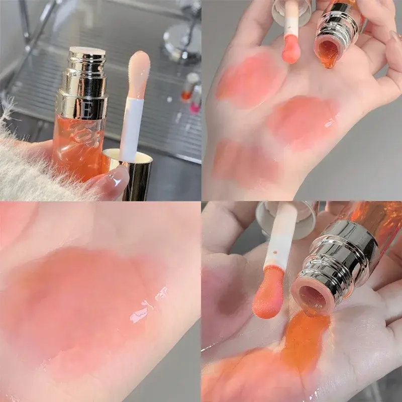 Jelly Violet Glass Lip Oil Moisturizing Transparent Plumper Lip Gloss Makeup Nutritious Liquid Lipstick Big Brush Lip Care