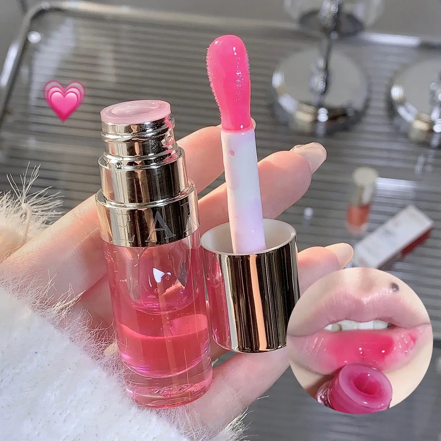 Jelly Violet Glass Lip Oil Moisturizing Transparent Plumper Lip Gloss Makeup Nutritious Liquid Lipstick Big Brush Lip Care