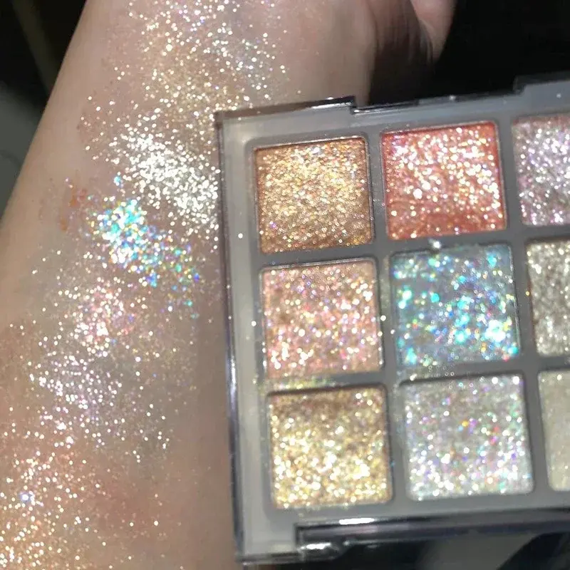 9Colors Full Sequin Glitter Eye Shadow Plate Fine Shimmer Highlighter Eyeshadow Delicate Pearlescent Shiny Eyes Pigment Makeup