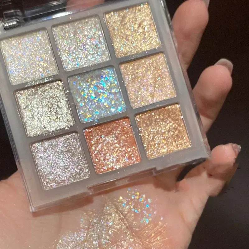 9Colors Full Sequin Glitter Eye Shadow Plate Fine Shimmer Highlighter Eyeshadow Delicate Pearlescent Shiny Eyes Pigment Makeup