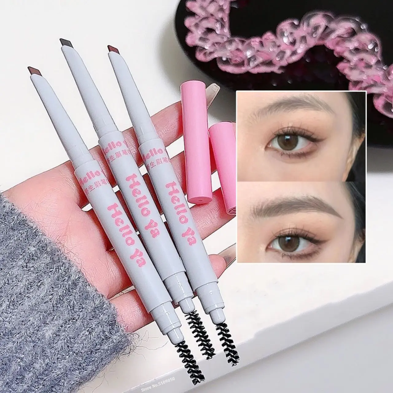 2 in 1 Eyebrow Pencil Professional Cosmetics Makeup 4 Colors Waterproof Eyebrow Tattoo Brush Long Lasting Eyebrow Pen